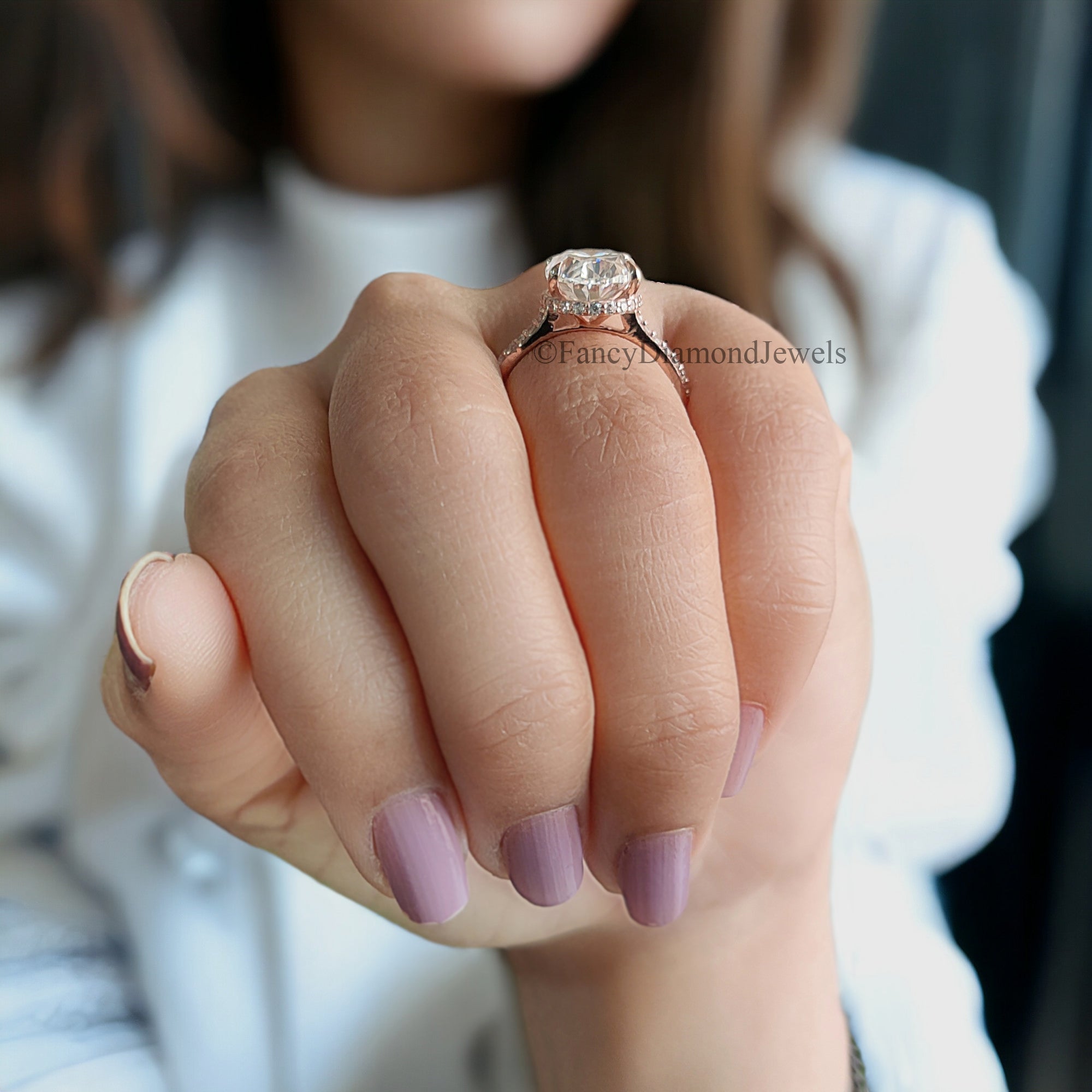 Oval Moissanite Engagement Ring 4.00 CT Oval Wedding Ring Hidden Halo Ring Ring for Women Propose Ring Cathedral Setting Anniversary FD53