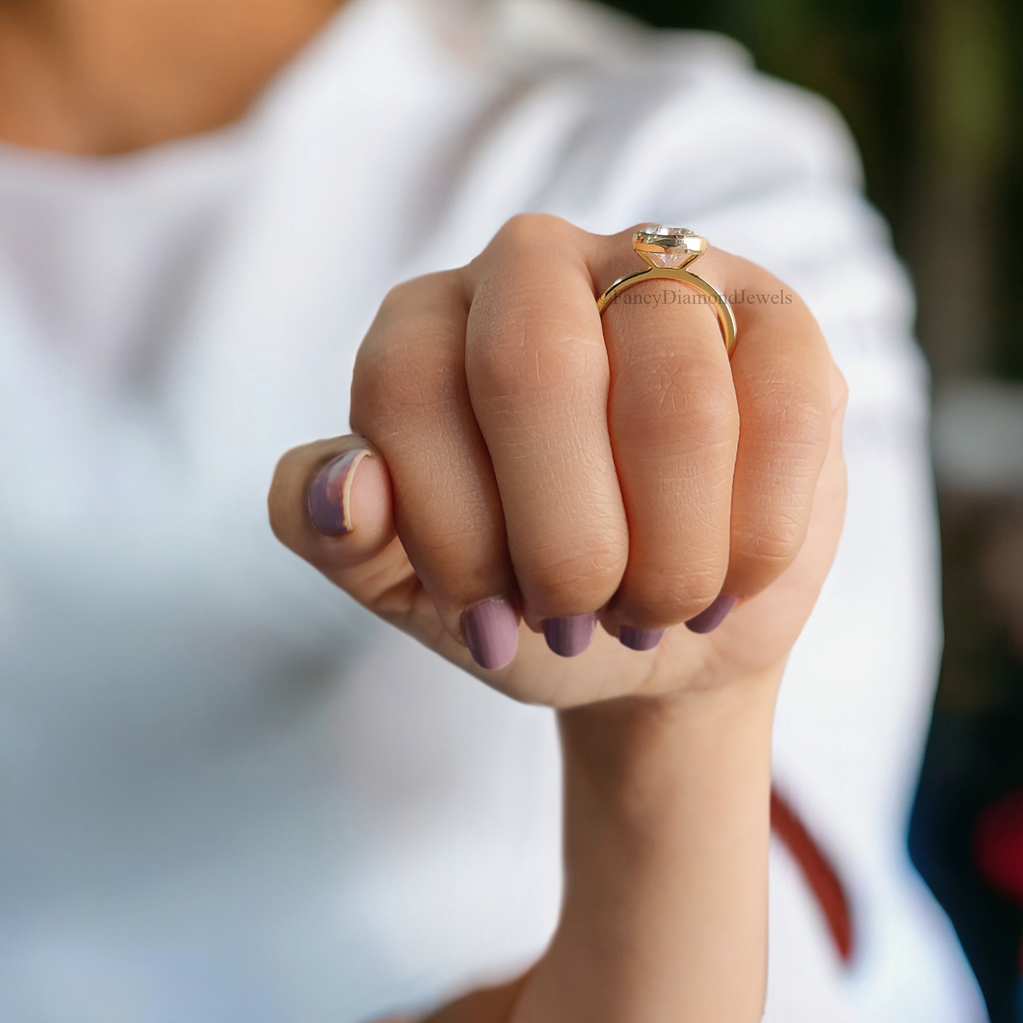 Unique 8 MM Round Heart and Arrows Cut Colorless Moissanite Bezel Set Ring Solitaire Engagement Ring Flat Comfort Fit Band Bridal Set FD113