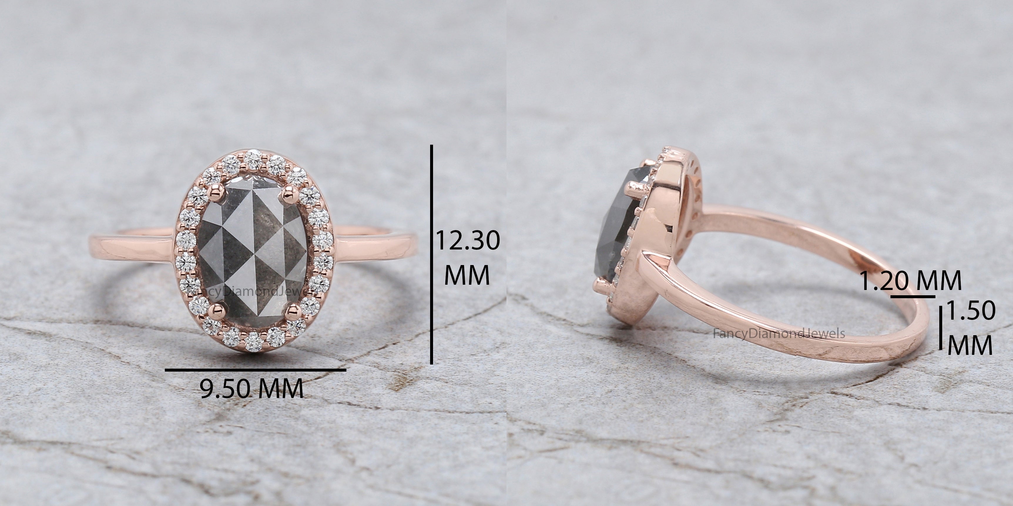 Oval Cut Salt And Pepper Diamond Ring 1.60 Ct 8.91 MM Oval Diamond Ring 14K Solid Rose Gold Silver Oval Engagement Ring Gift For Her QL2123
