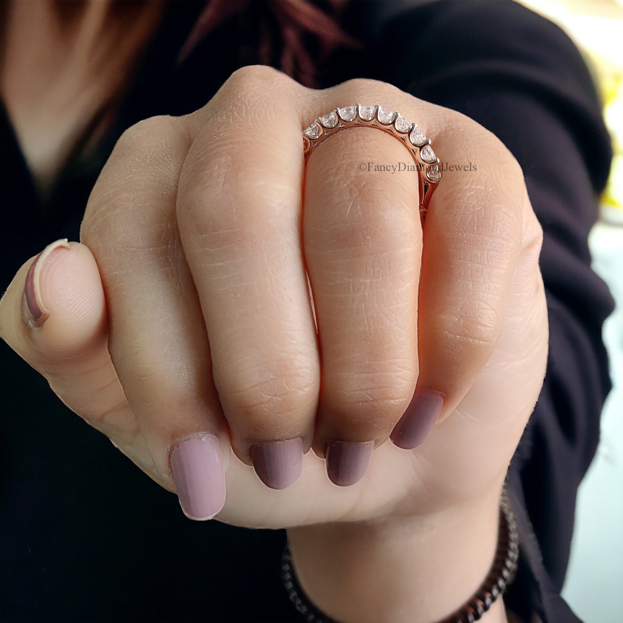 Round Brilliant Cut Colorless Moissanite Band 1.50/1.70/2.0/2.5 MM Full Eternity Wedding Band Anniversary Gift for Her Bridal Band FD35