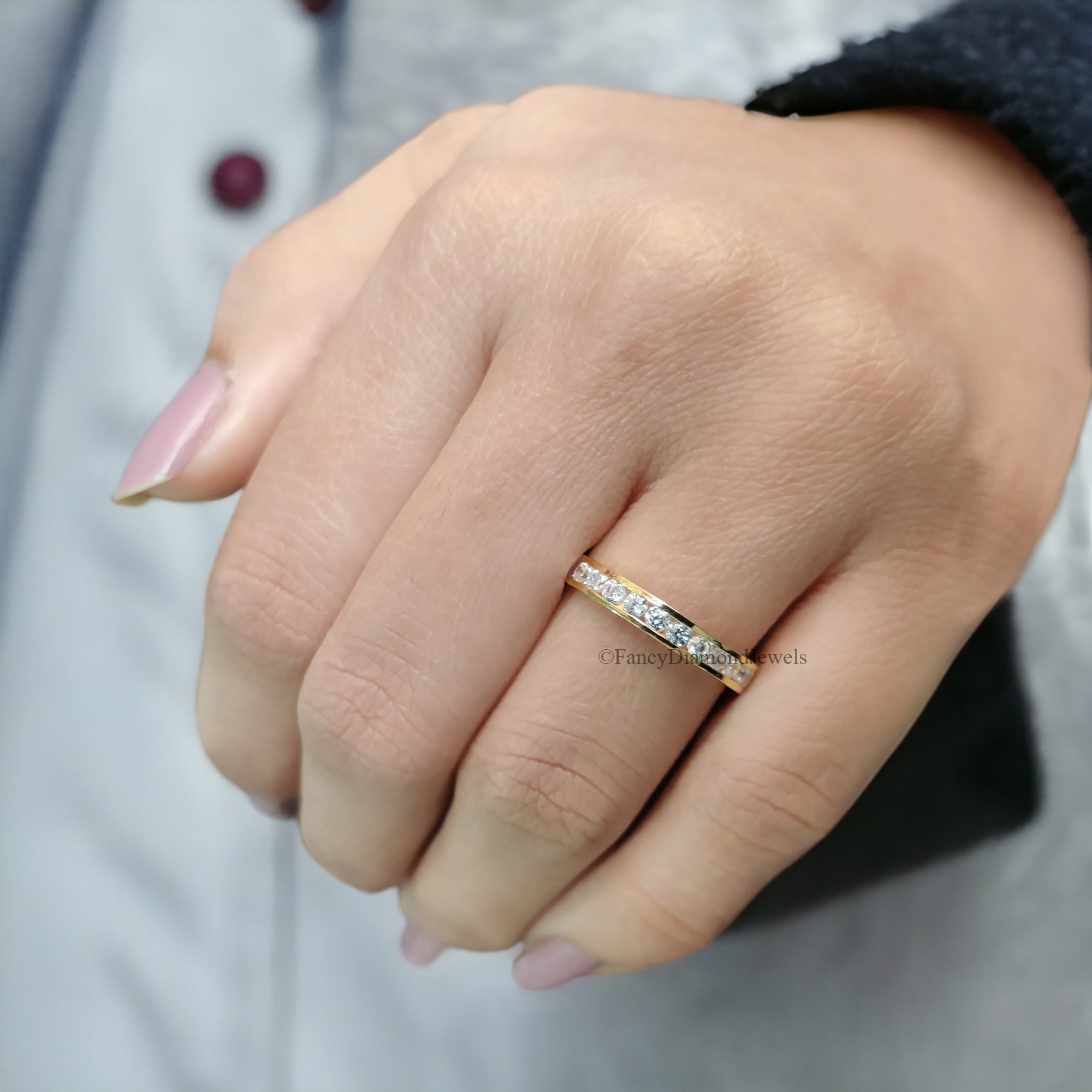 Stunning Round Cut Moissanite Wedding Band In Channel Setting Half Eternity Style Wedding Band Anniversary Gift for Her Bridal Band FD46