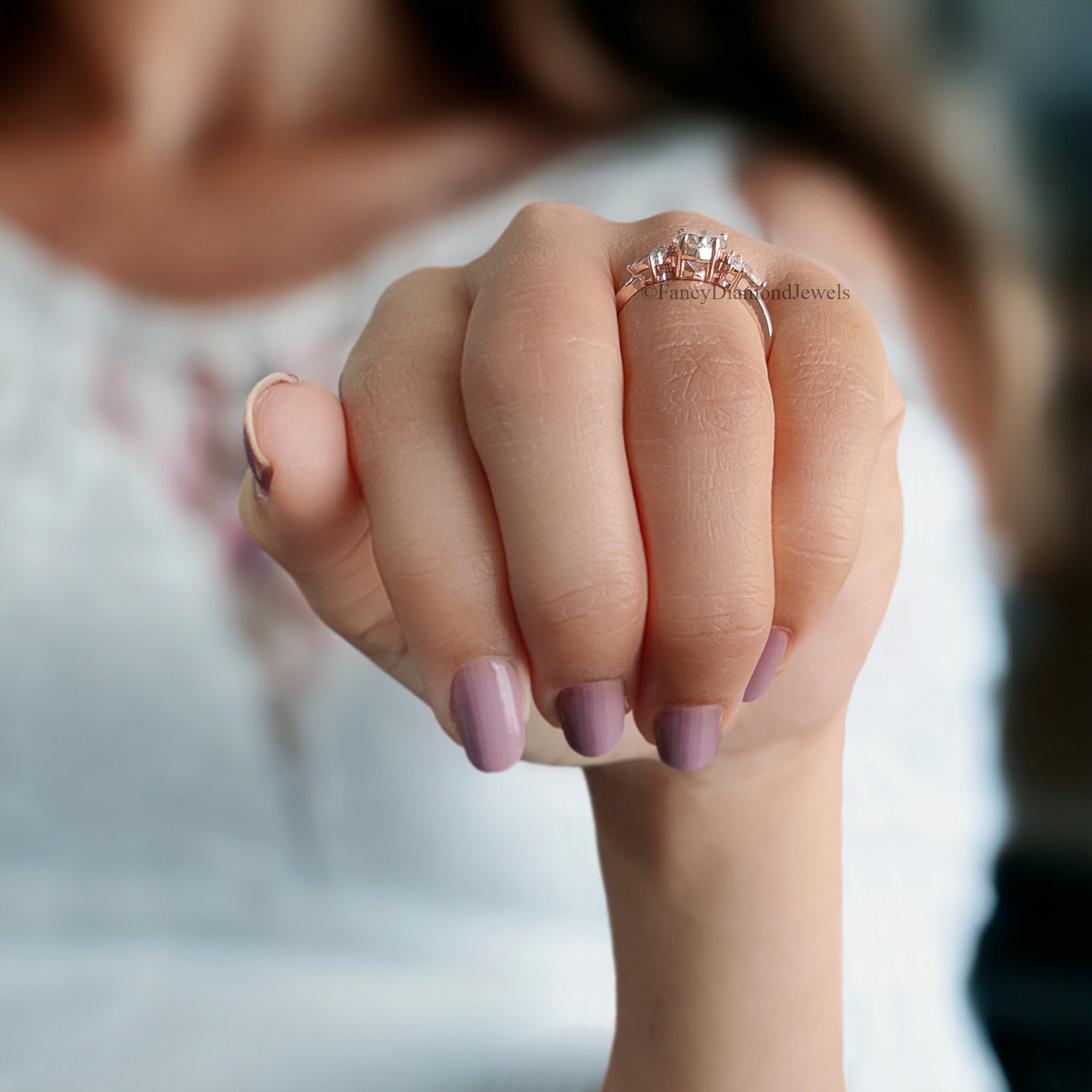 Pear shaped Moissanite engagement ring vintage Unique Marquise cut diamond Cluster engagement ring rose gold wedding gift for women FD107