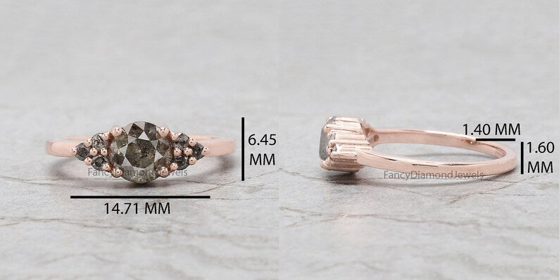 1.04 Ct Natural Round Shape Salt And Pepper Diamond Ring 6.22 MM Round Cut Diamond Ring 14K Solid Rose Gold Silver Engagement Ring QN2192