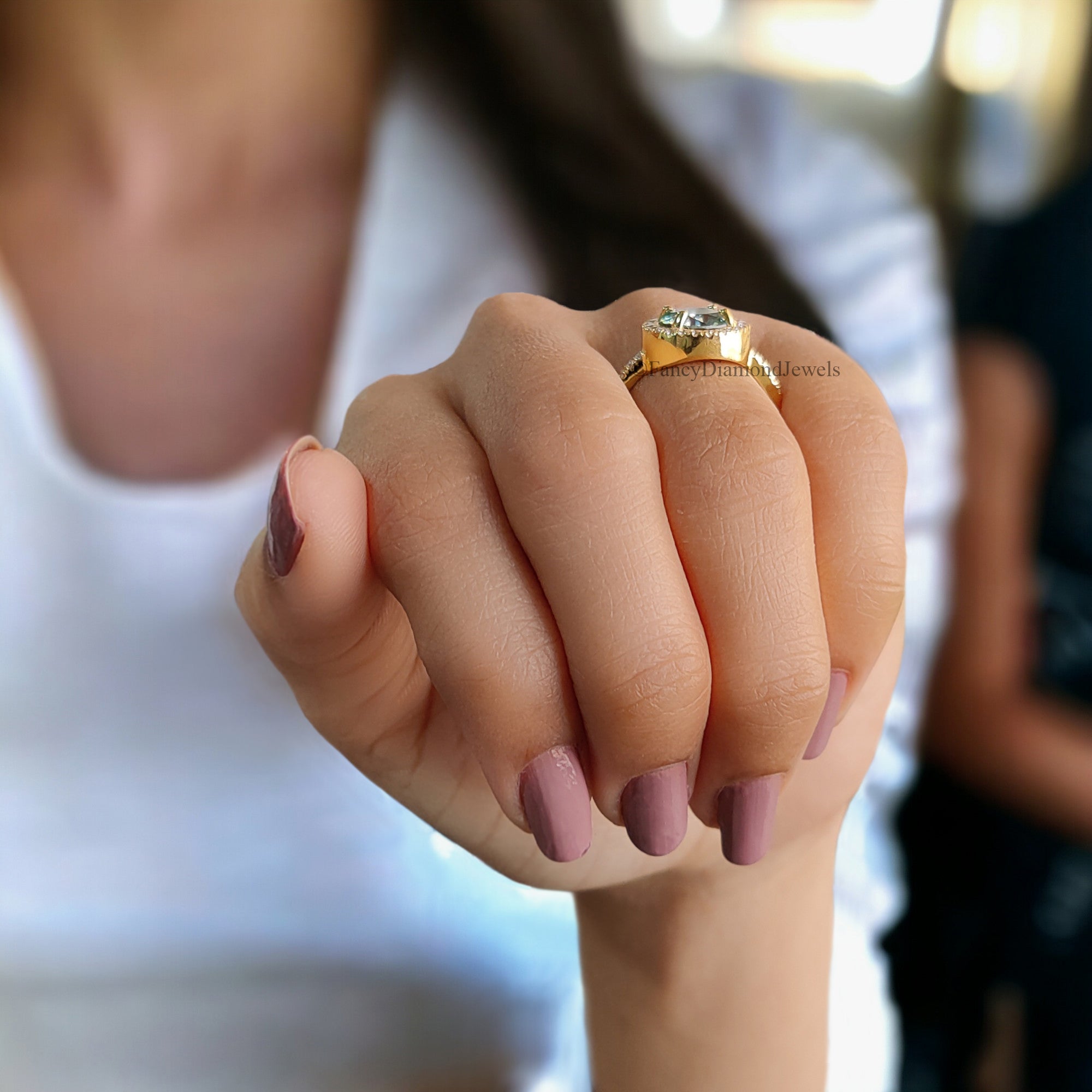 Halo Engagement Ring 1.70 CT Round Cyan Blue Moissanite Ring Wedding Ring Promise Ring Gift for Mother/Wife Ring for Women Unique Ring FD87