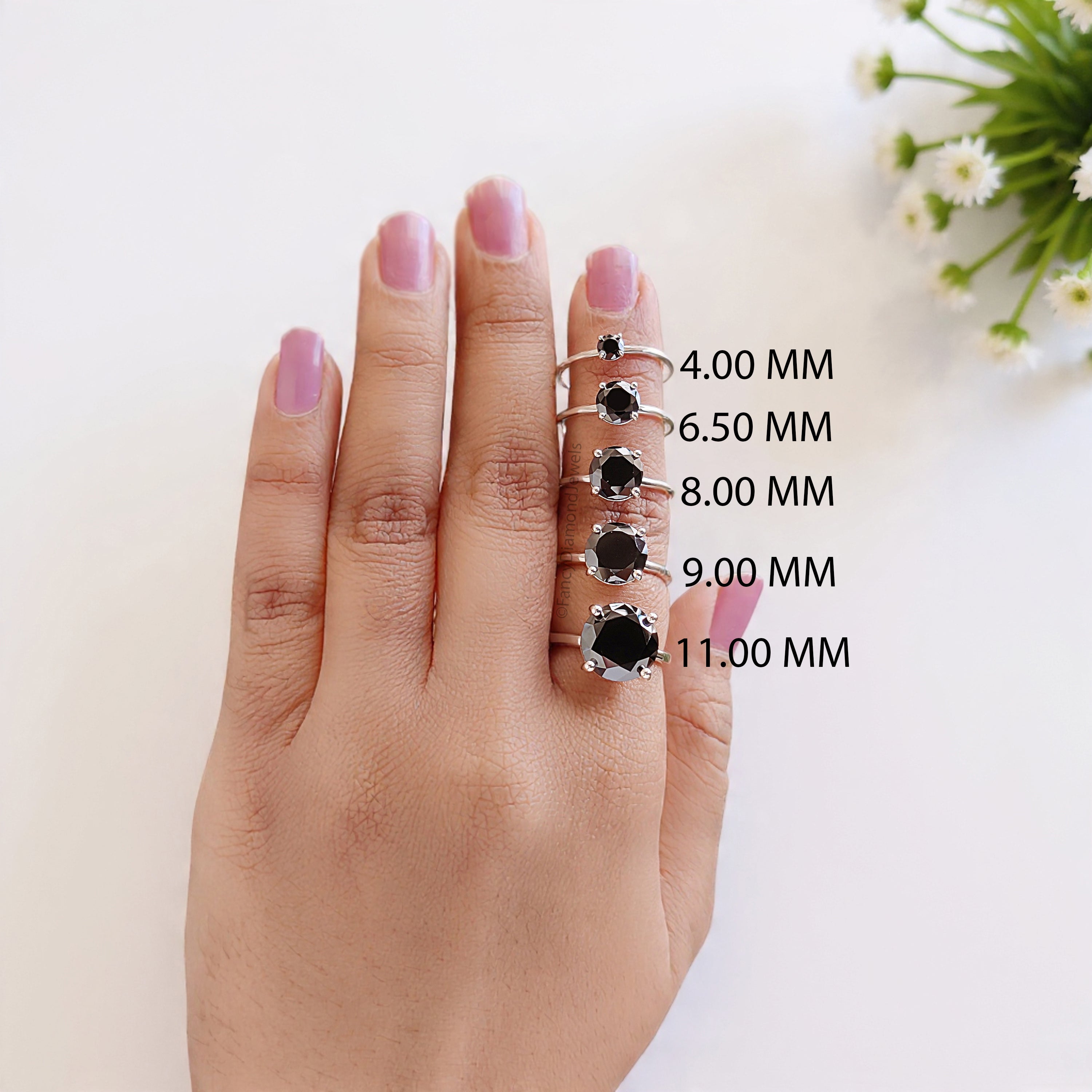 Round Black Onyx stone engagement ring 11mm 9mm 8mm 6.50mm 4mm ring silver simulant Ring Solitaire ring Diamond ring Gift for her FD505