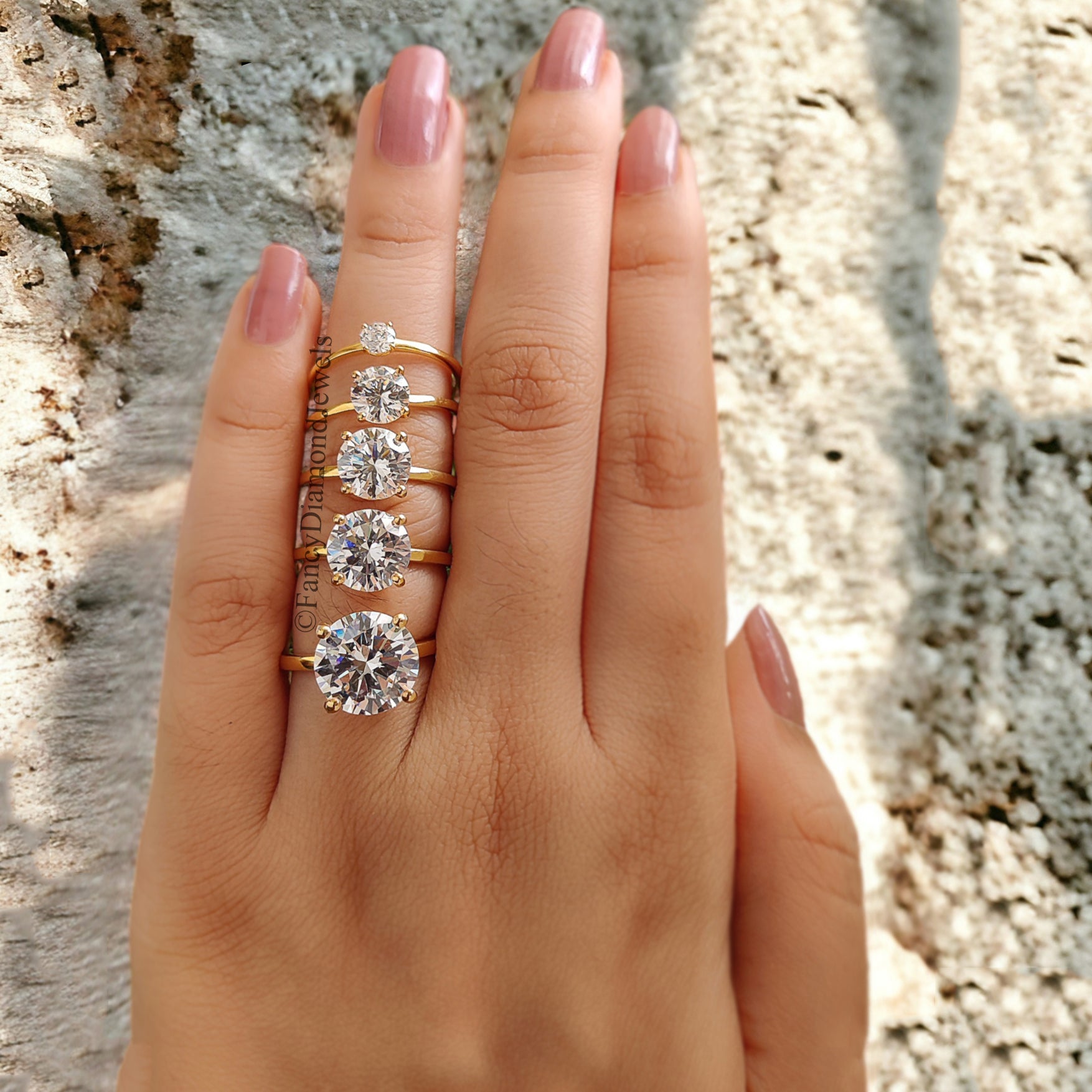 Round Diamond engagement ring 11mm 9mm 8mm 6.5mm 4mm stone ring Solitaire Silver Promise ring Diamond ring Simulant ring Gift for her FD164