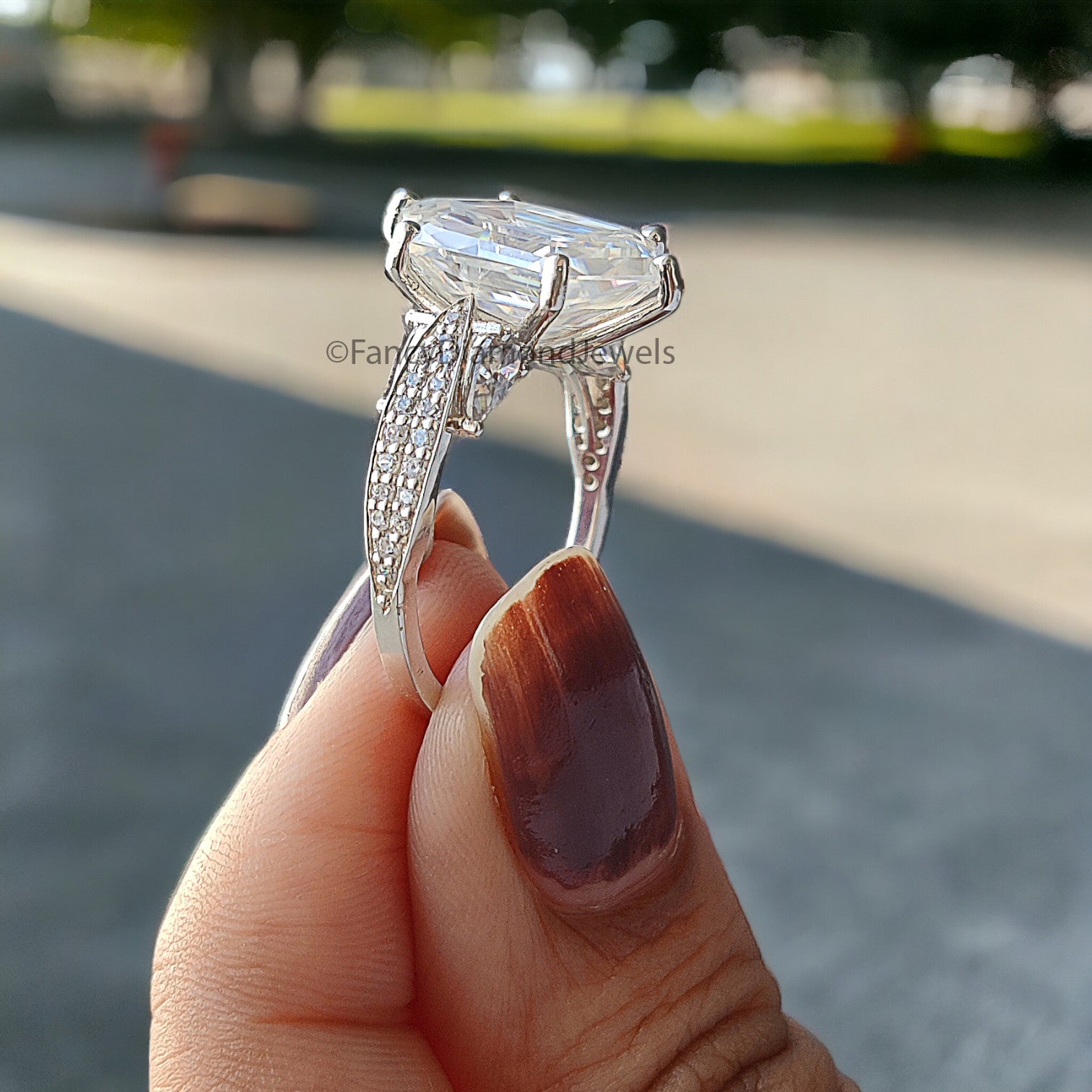 5.50 CTW Elongated Hexagon Cut Moissanite Gold Ring Art Deco Vintage Ring Set Anniversary Engagement Hidden Halo Bridal Wedding Ring FD01