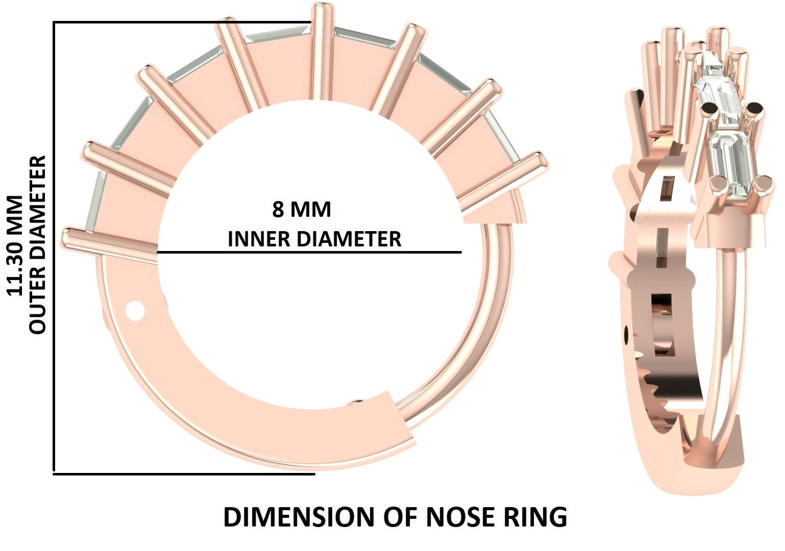 Natural White Baguette Diamond Nose Rings Engagement Wedding Gift Nose Ring 14K Solid Rose White Yellow Gold Nose Ring 0.09 CT KD1030