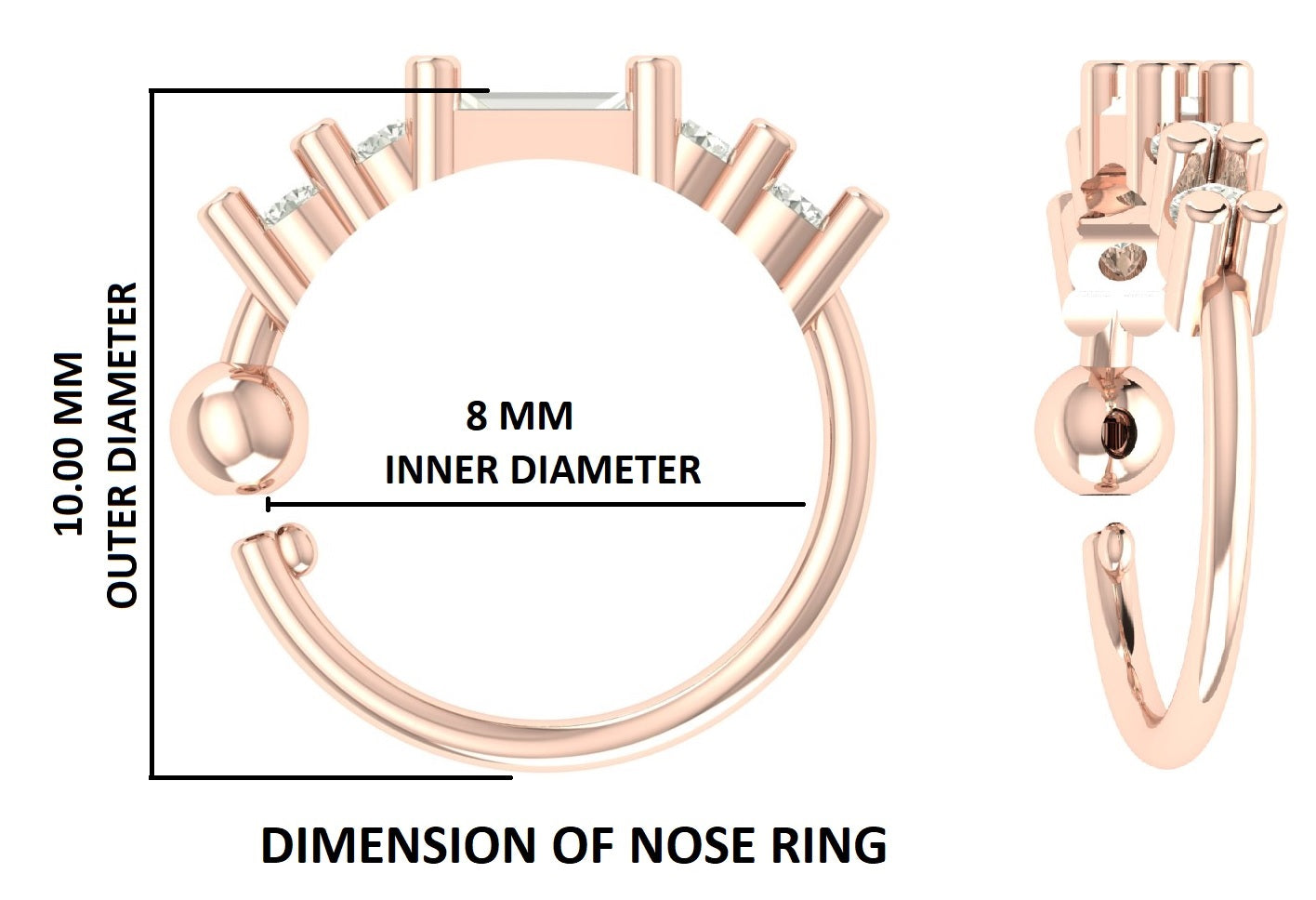 Natural White Round/Baguette Diamond Nose Rings Engagement Wedding Gift Nose Ring 14K Solid Rose White Yellow Gold Nose Ring 0.10 CT KD970