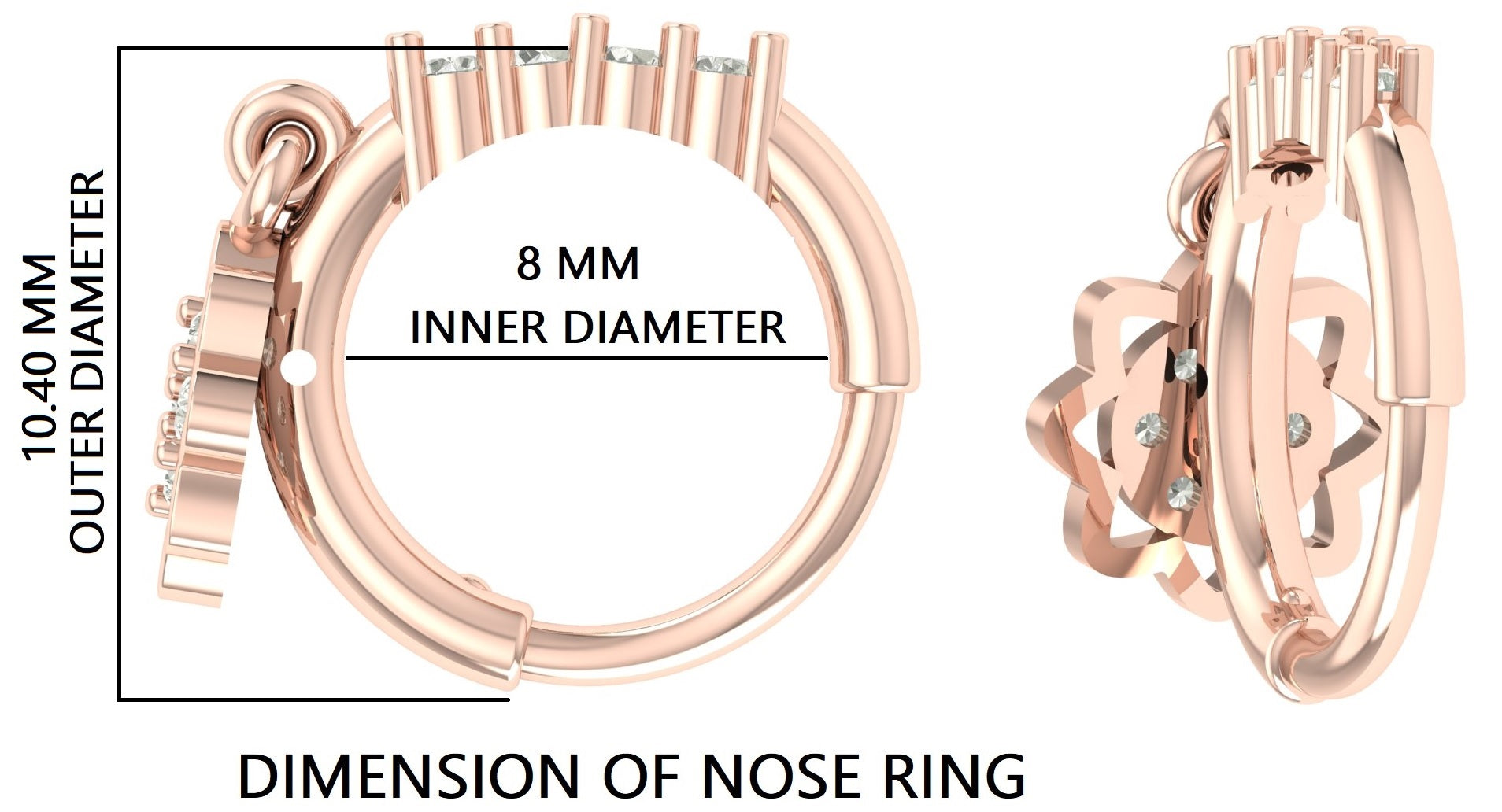 Flower Nose Ring With Diamond Dangling Nose Studs Moissanite Diamond Nose Hoop Nose Stud Rose Gold Nose Ring Diamond Nose Stud Hoop FD492