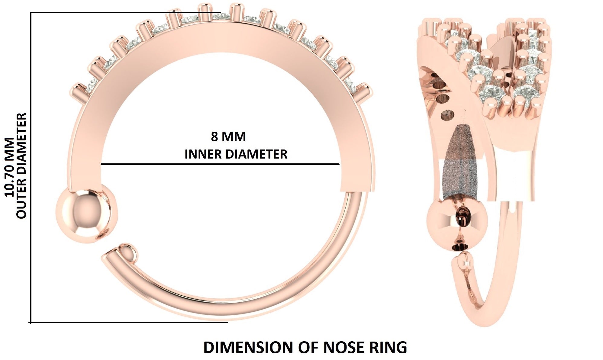 Natural Round White Diamond Nose Rings Engagement Wedding Gift Nose Ring 14K Solid Rose White Yellow Gold Nose Ring 0.11 CT KD993