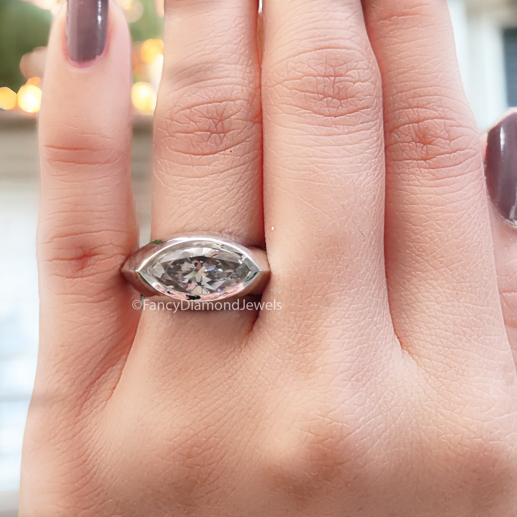 2 CT Marquise Moissanite Wedding Ring Colorless Moissanite Bridal Ring Bezel Set Solitaire Moissanite Knife Edge Shank Engagement Ring FD03