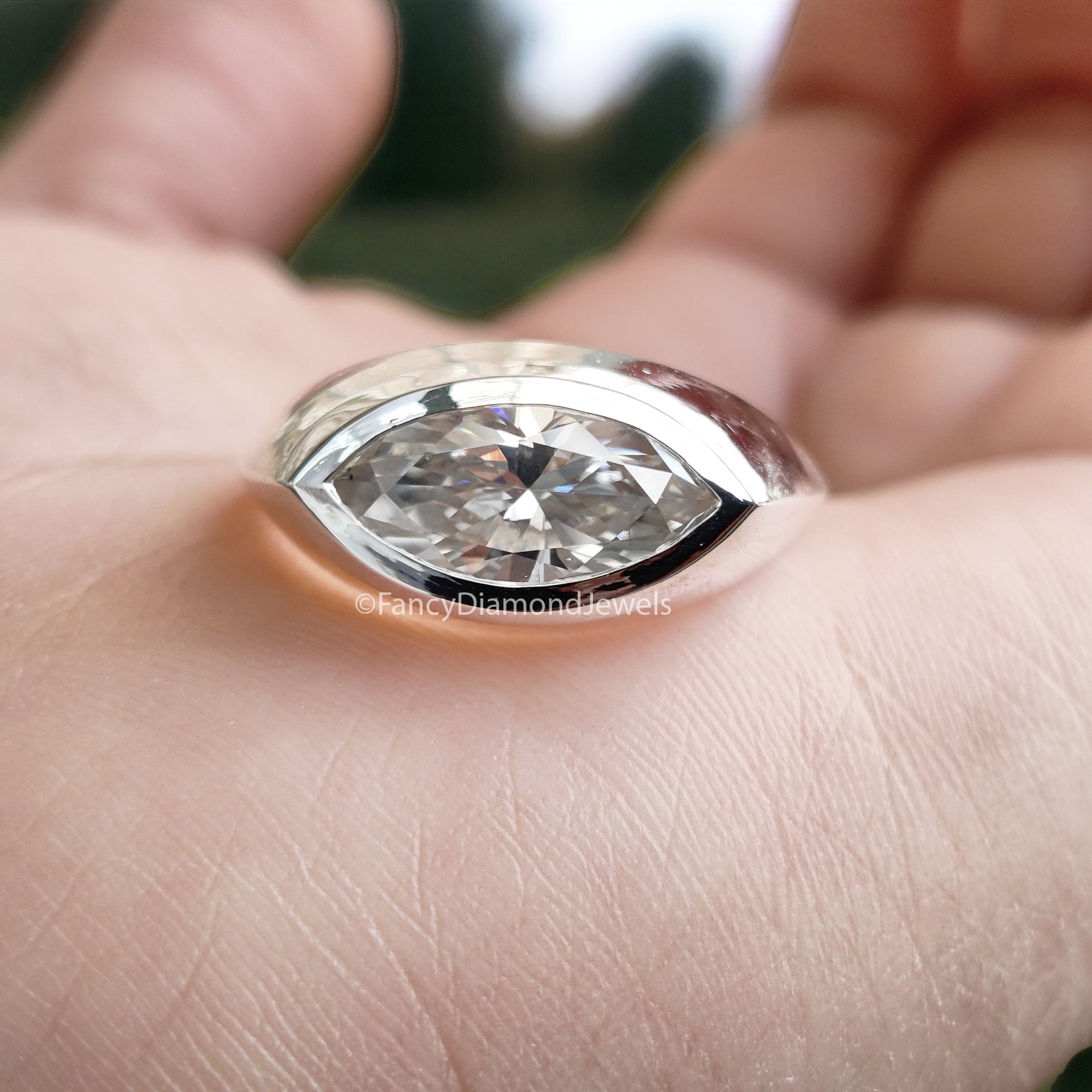 2 CT Marquise Moissanite Wedding Ring Colorless Moissanite Bridal Ring Bezel Set Solitaire Moissanite Knife Edge Shank Engagement Ring FD03