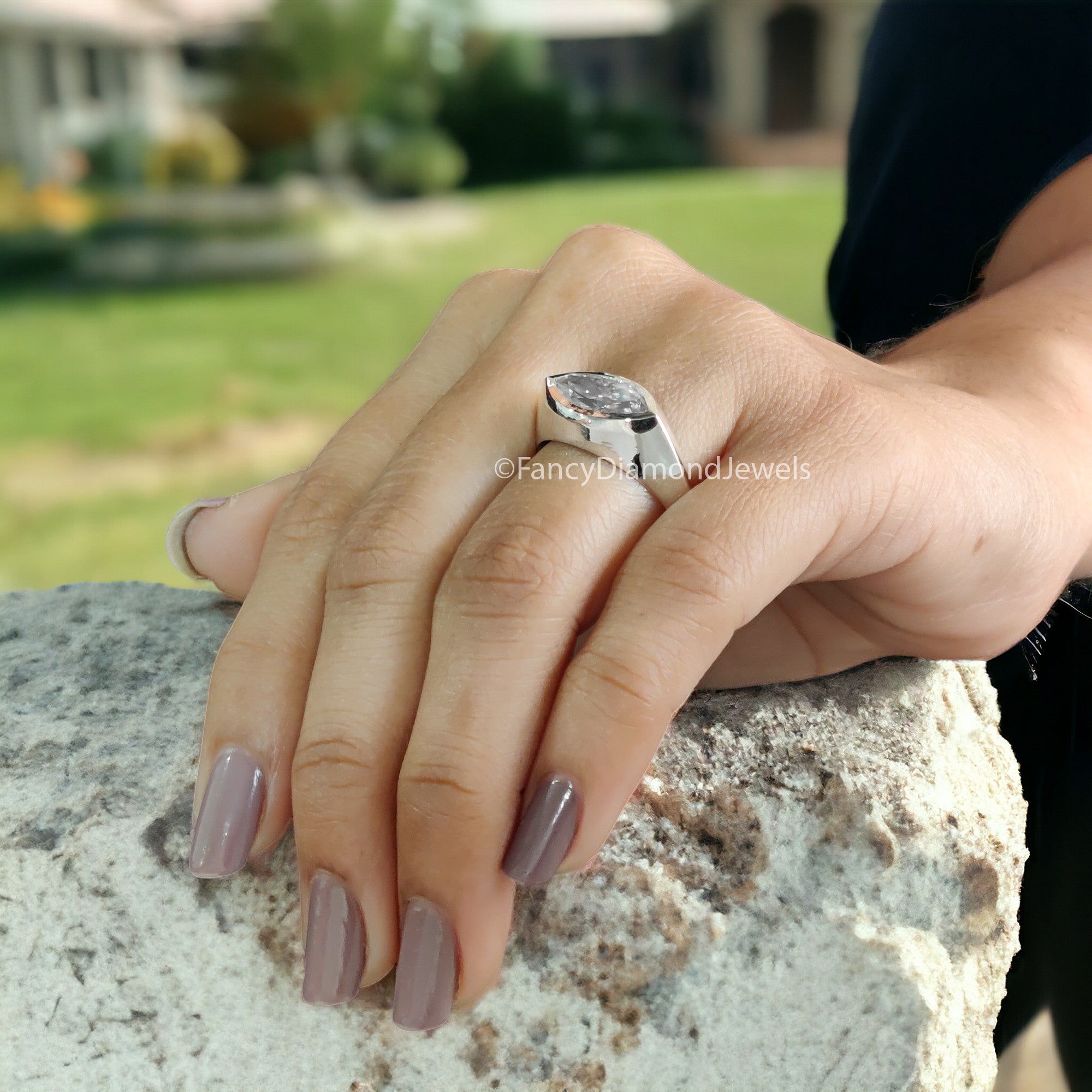 2 CT Marquise Moissanite Wedding Ring Colorless Moissanite Bridal Ring Bezel Set Solitaire Moissanite Knife Edge Shank Engagement Ring FD03