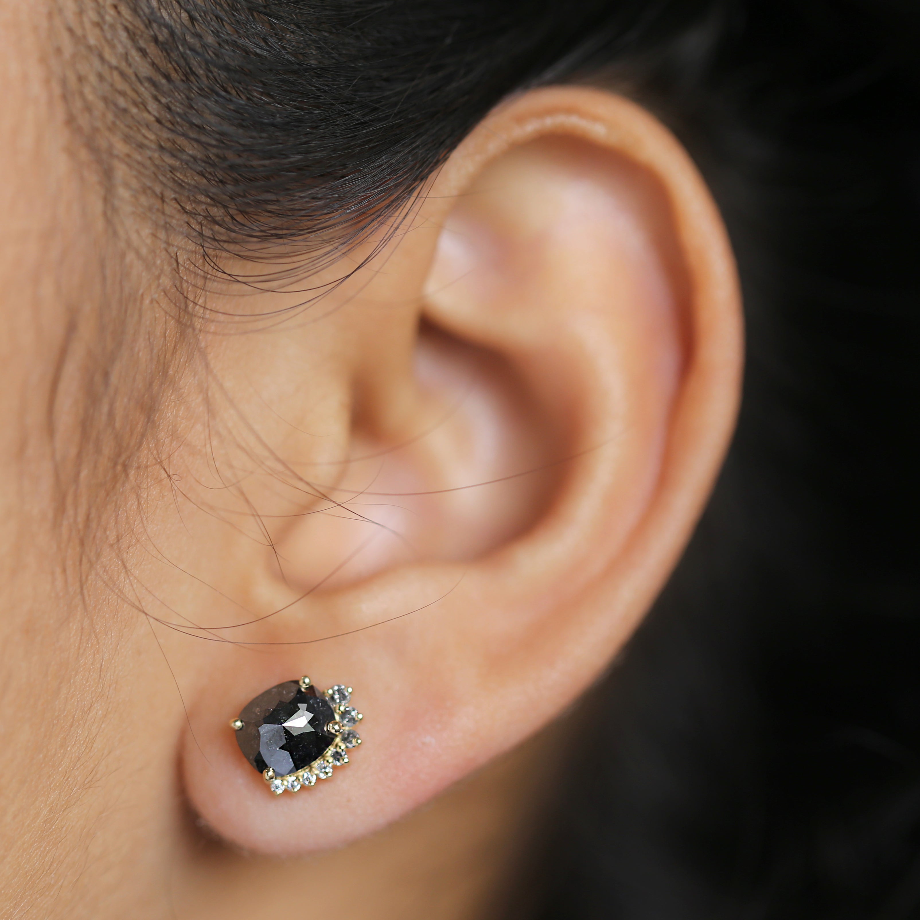 Cushion Black Color Diamond Earring 2.50 Ct 7.30 MM Cushion Diamond Earring 14K Solid Yellow Gold Silver Cushion Earring Gift For Her KD947