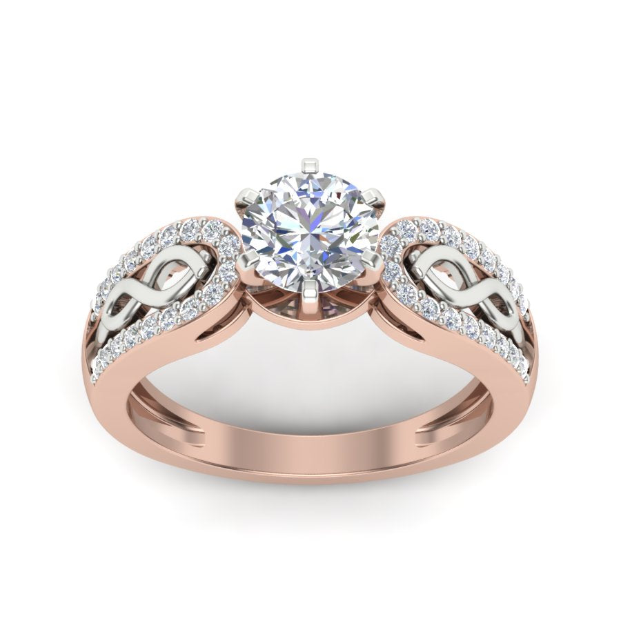 1.26 TW Round Cut Lab Grown Diamond Ring Square Prong With Crossover Band Wedding Ring engagement Ring 2 tone gold Ring PR074