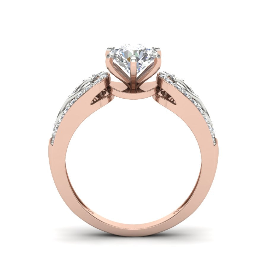 1.26 TW Round Cut Lab Grown Diamond Ring Square Prong With Crossover Band Wedding Ring engagement Ring 2 tone gold Ring PR074