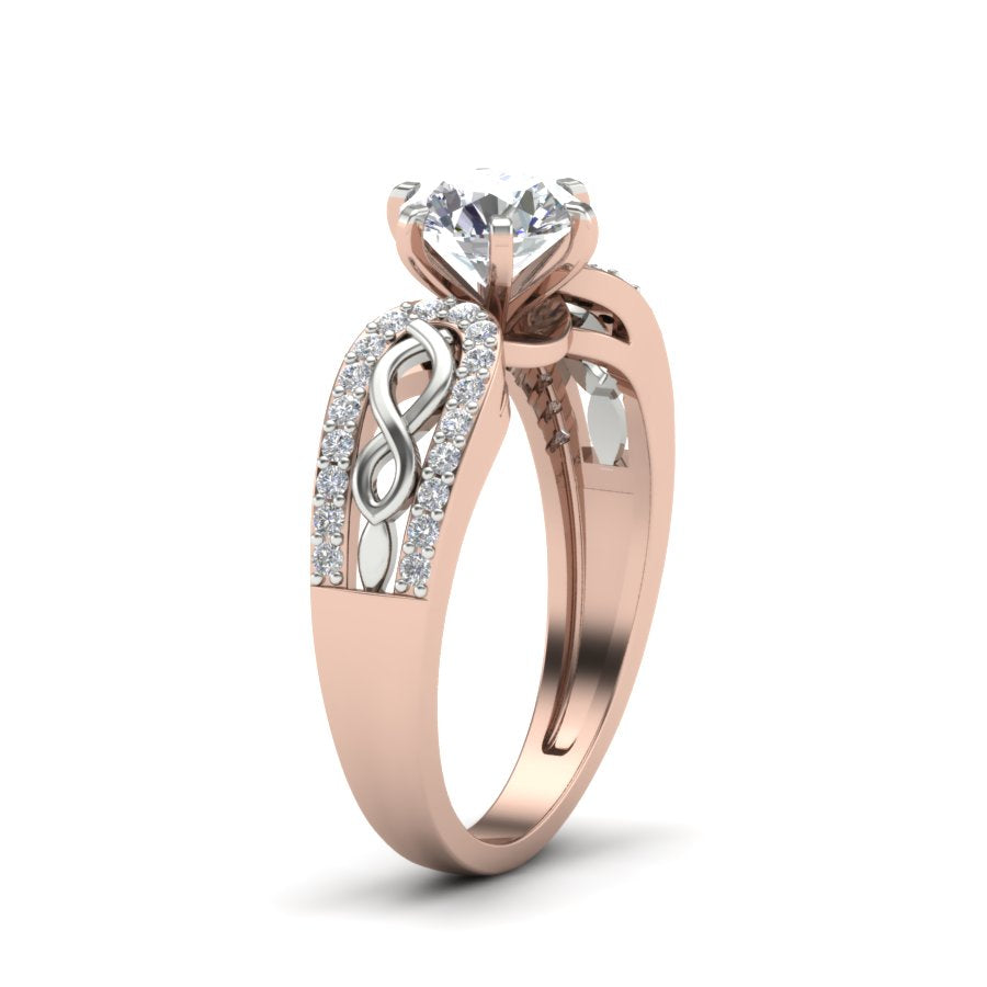 1.26 TW Round Cut Lab Grown Diamond Ring Square Prong With Crossover Band Wedding Ring engagement Ring 2 tone gold Ring PR074