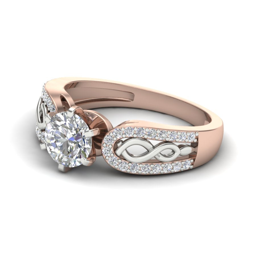 1.26 TW Round Cut Lab Grown Diamond Ring Square Prong With Crossover Band Wedding Ring engagement Ring 2 tone gold Ring PR074