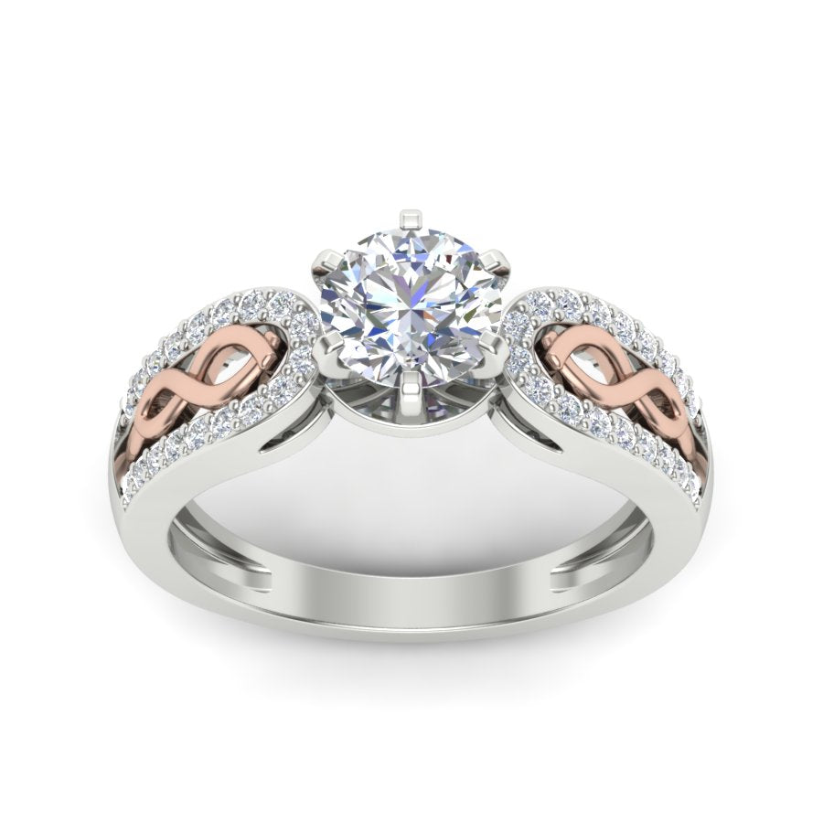 1.26 TW Round Cut Lab Grown Diamond Ring Square Prong With Crossover Band Wedding Ring engagement Ring 2 tone gold Ring PR074