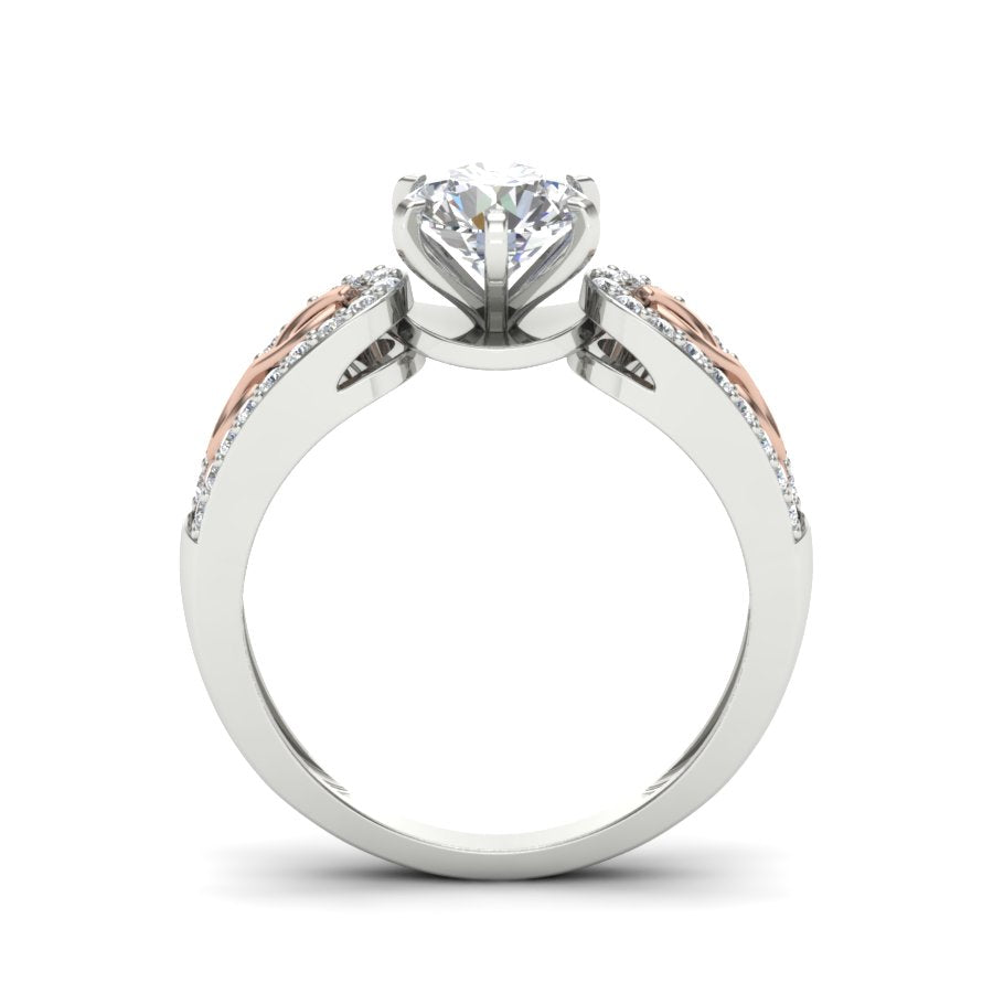 1.26 TW Round Cut Lab Grown Diamond Ring Square Prong With Crossover Band Wedding Ring engagement Ring 2 tone gold Ring PR074
