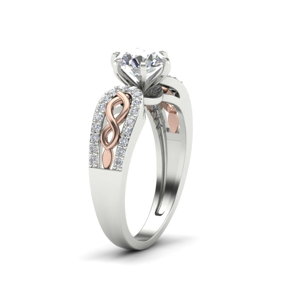 1.26 TW Round Cut Lab Grown Diamond Ring Square Prong With Crossover Band Wedding Ring engagement Ring 2 tone gold Ring PR074