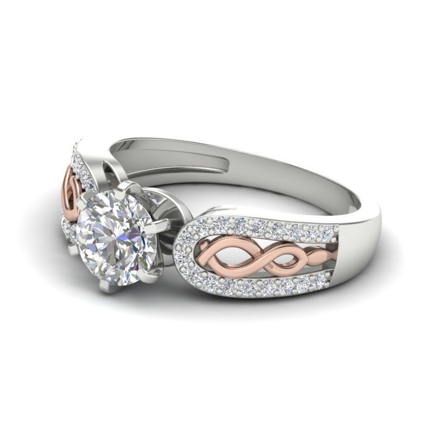 1.26 TW Round Cut Lab Grown Diamond Ring Square Prong With Crossover Band Wedding Ring engagement Ring 2 tone gold Ring PR074