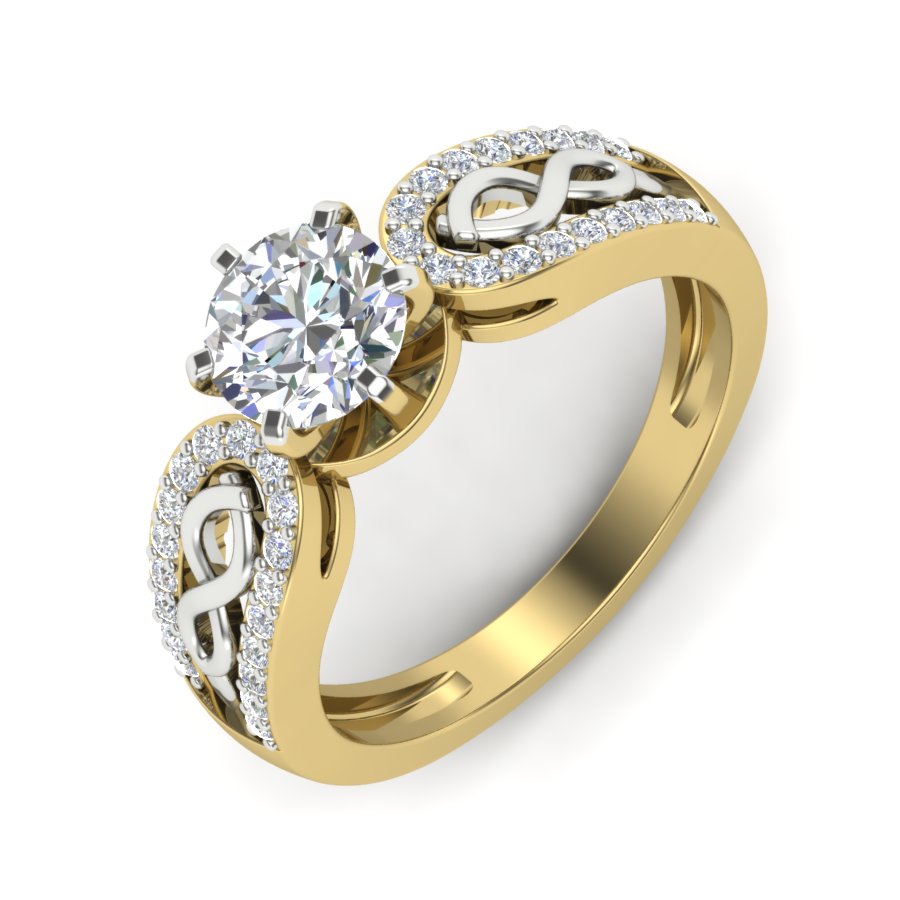 1.26 TW Round Cut Lab Grown Diamond Ring Square Prong With Crossover Band Wedding Ring engagement Ring 2 tone gold Ring PR074