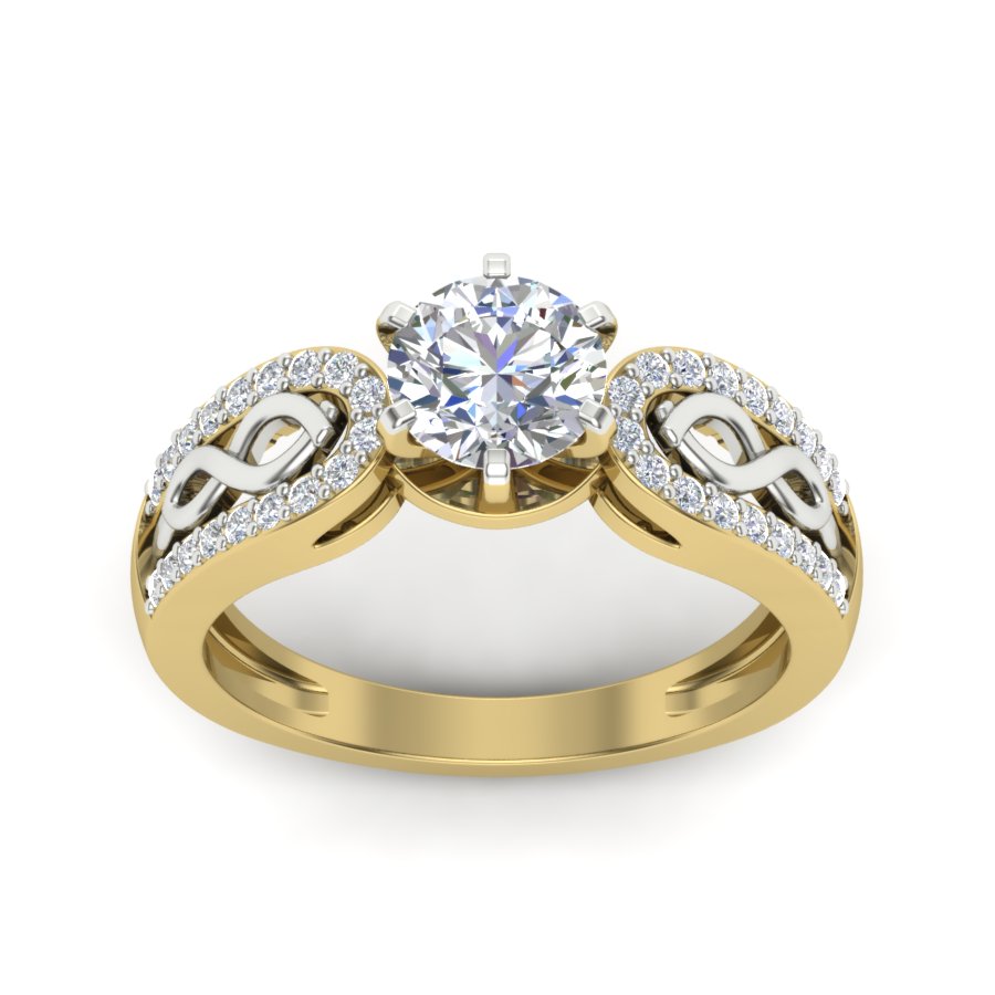 1.26 TW Round Cut Lab Grown Diamond Ring Square Prong With Crossover Band Wedding Ring engagement Ring 2 tone gold Ring PR074
