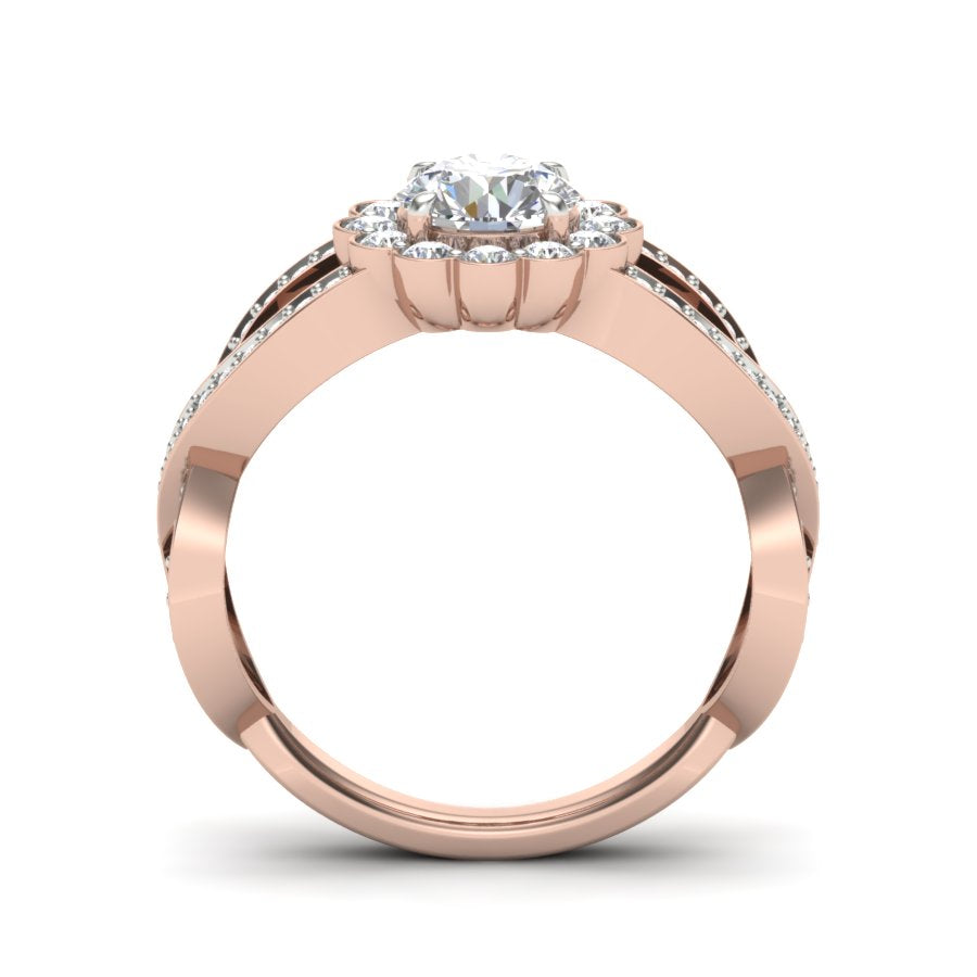 1.34 TW Round Cut Lab Grown Diamond Ring Pave Setting with Crossover Band engagement Ring Bridal Wedding Ring PR088