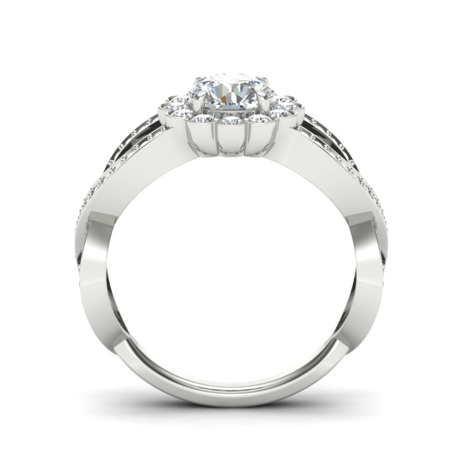 1.34 TW Round Cut Lab Grown Diamond Ring Pave Setting with Crossover Band engagement Ring Bridal Wedding Ring PR088