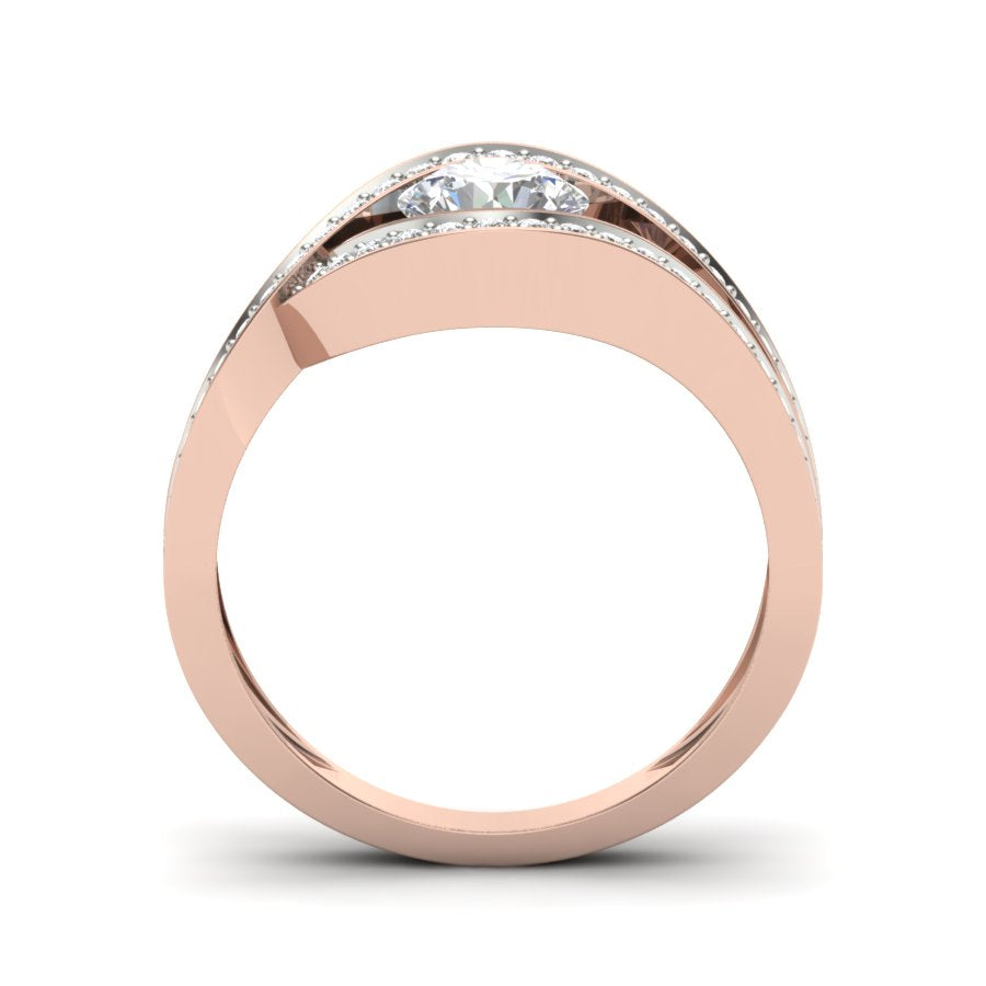 1.10 TW Solitaire Engagement Ring Round Cut Lab Grown Diamond Ring Swirl Channel Set Ring Bridal Wedding Ring PR107