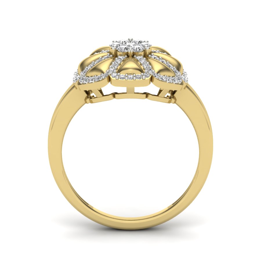 0.40 TW Cocktail Style Round Cut Lab Grown Diamond Ring Gold Floral Engagement Ring Prong Set Ring Flo Domed Wedding Ring PR137