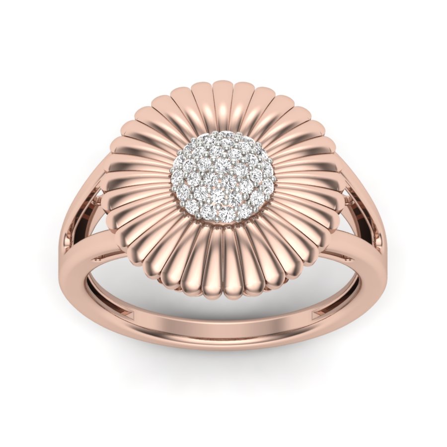 0.14 TW Gold Floral Round Cut Lab Grown Diamond Ring Split Shank Engagement Ring Cocktail Style Wedding Ring PR139