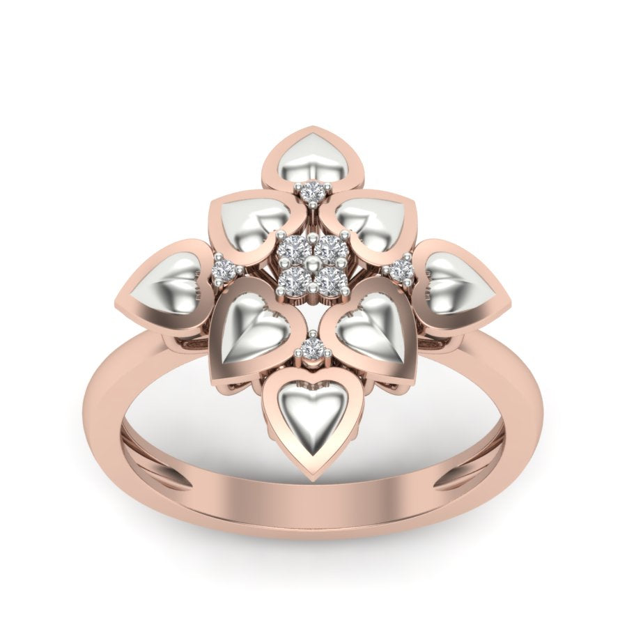 0.07 TW Flower Design Round Cut Lab Grown Diamond Ring Ladies Cluster Heart Engagement Ring 2 tone gold Wedding Ring PR164