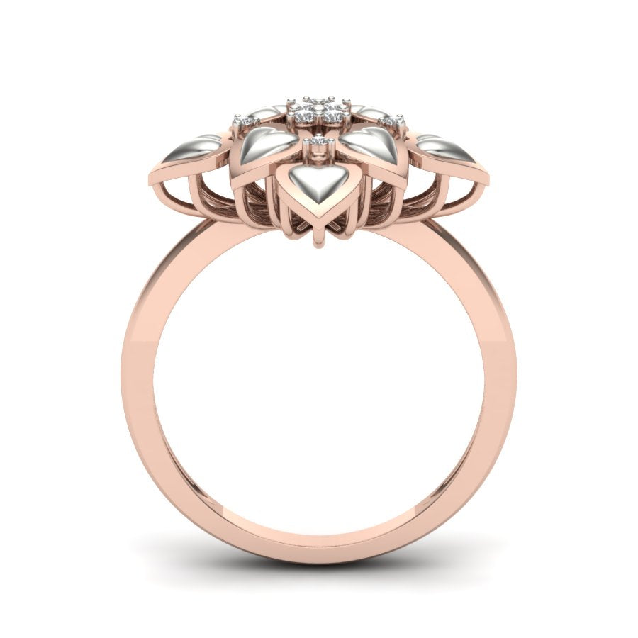 0.07 TW Flower Design Round Cut Lab Grown Diamond Ring Ladies Cluster Heart Engagement Ring 2 tone gold Wedding Ring PR164