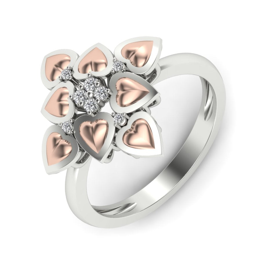 0.07 TW Flower Design Round Cut Lab Grown Diamond Ring Ladies Cluster Heart Engagement Ring 2 tone gold Wedding Ring PR164