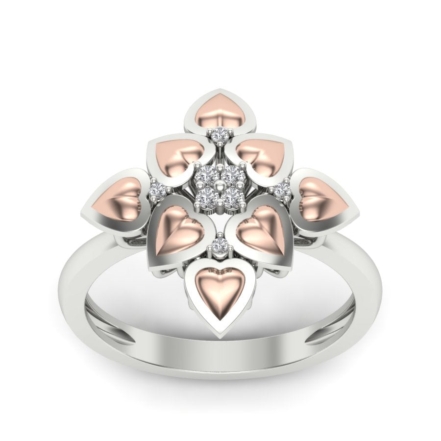 0.07 TW Flower Design Round Cut Lab Grown Diamond Ring Ladies Cluster Heart Engagement Ring 2 tone gold Wedding Ring PR164