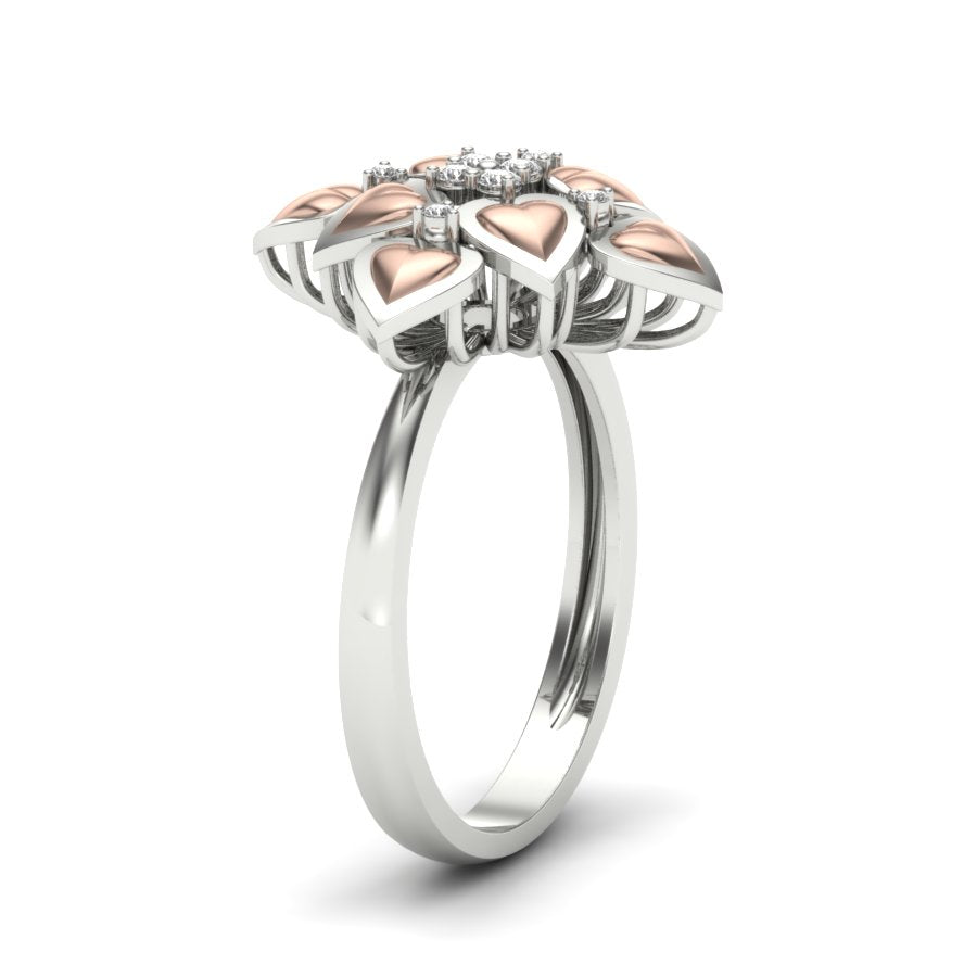 0.07 TW Flower Design Round Cut Lab Grown Diamond Ring Ladies Cluster Heart Engagement Ring 2 tone gold Wedding Ring PR164