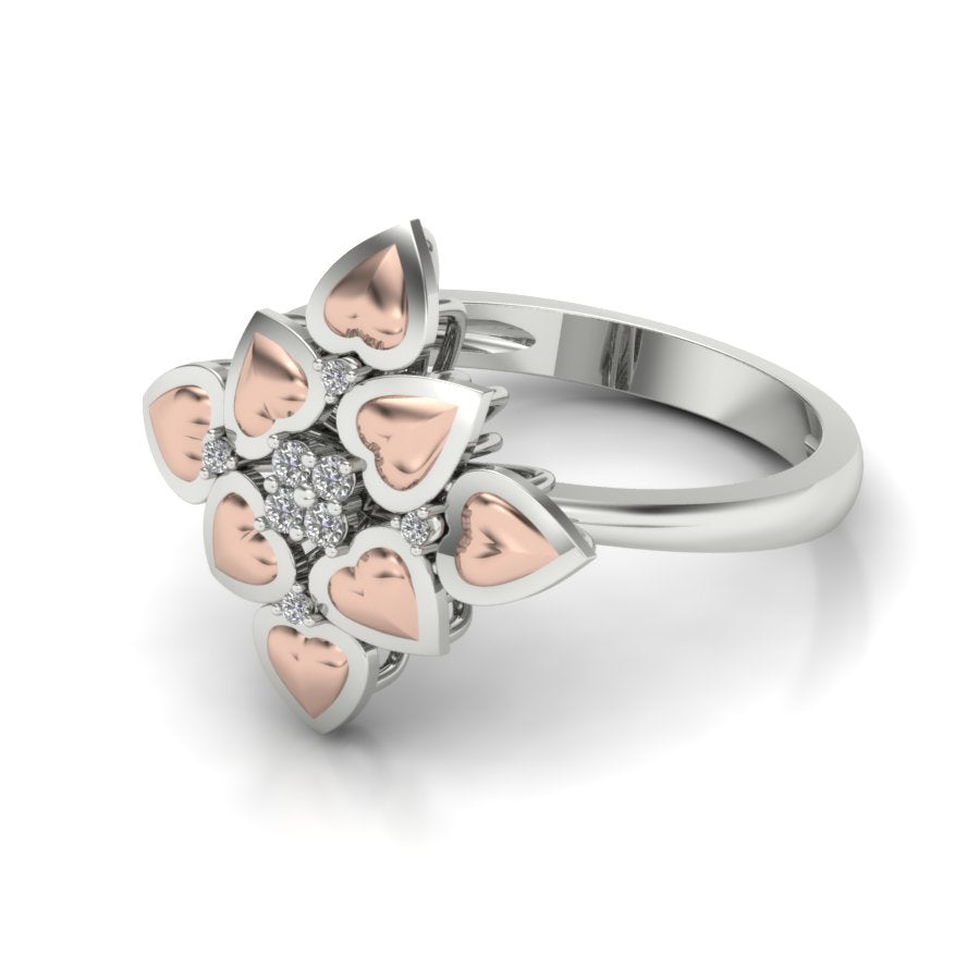 0.07 TW Flower Design Round Cut Lab Grown Diamond Ring Ladies Cluster Heart Engagement Ring 2 tone gold Wedding Ring PR164