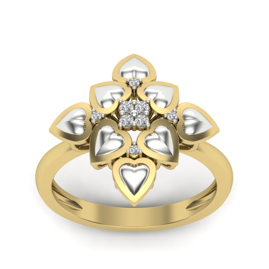 0.07 TW Flower Design Round Cut Lab Grown Diamond Ring Ladies Cluster Heart Engagement Ring 2 tone gold Wedding Ring PR164