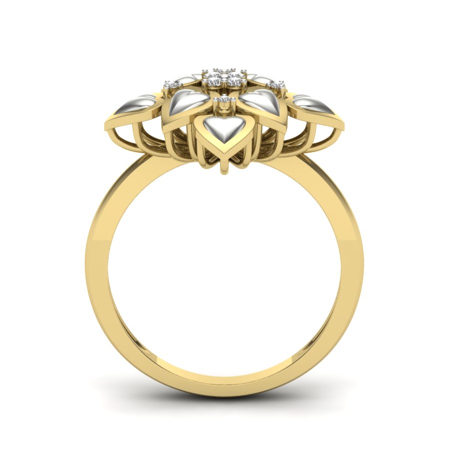 0.07 TW Flower Design Round Cut Lab Grown Diamond Ring Ladies Cluster Heart Engagement Ring 2 tone gold Wedding Ring PR164