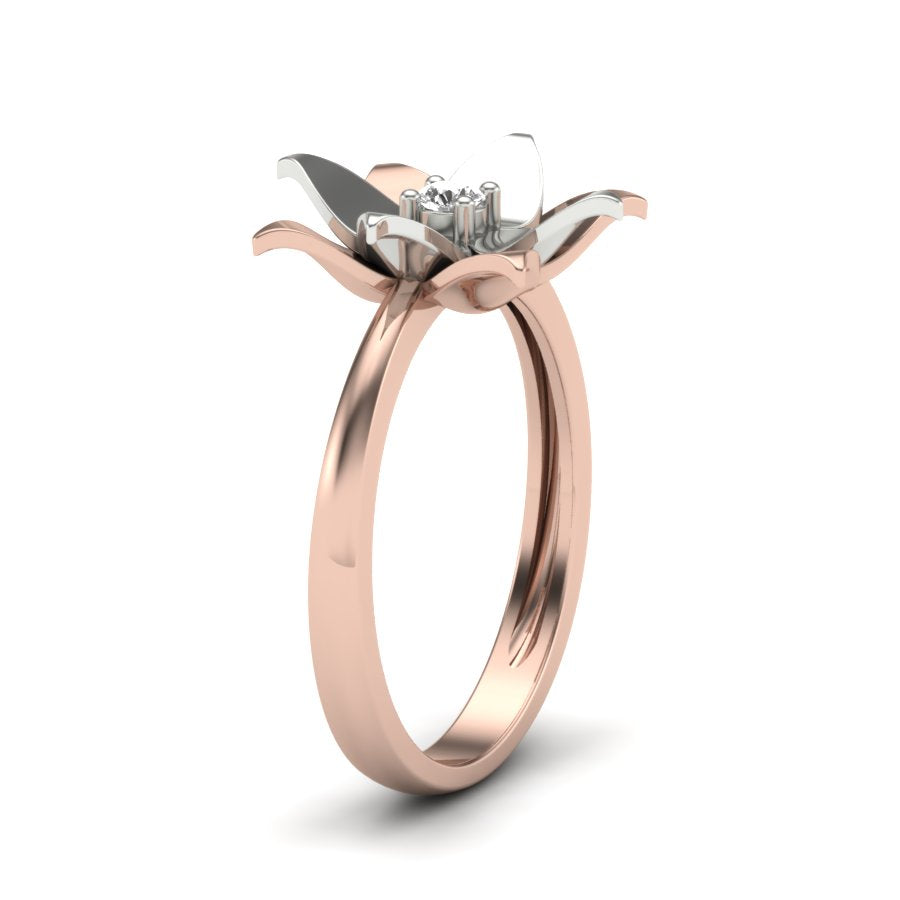 0.06 TW Round Cut Lab Grown Diamond Ring Prong Setting With Flower Design Engagement Ring Bridal Wedding Ring Solitaire Ring PR184