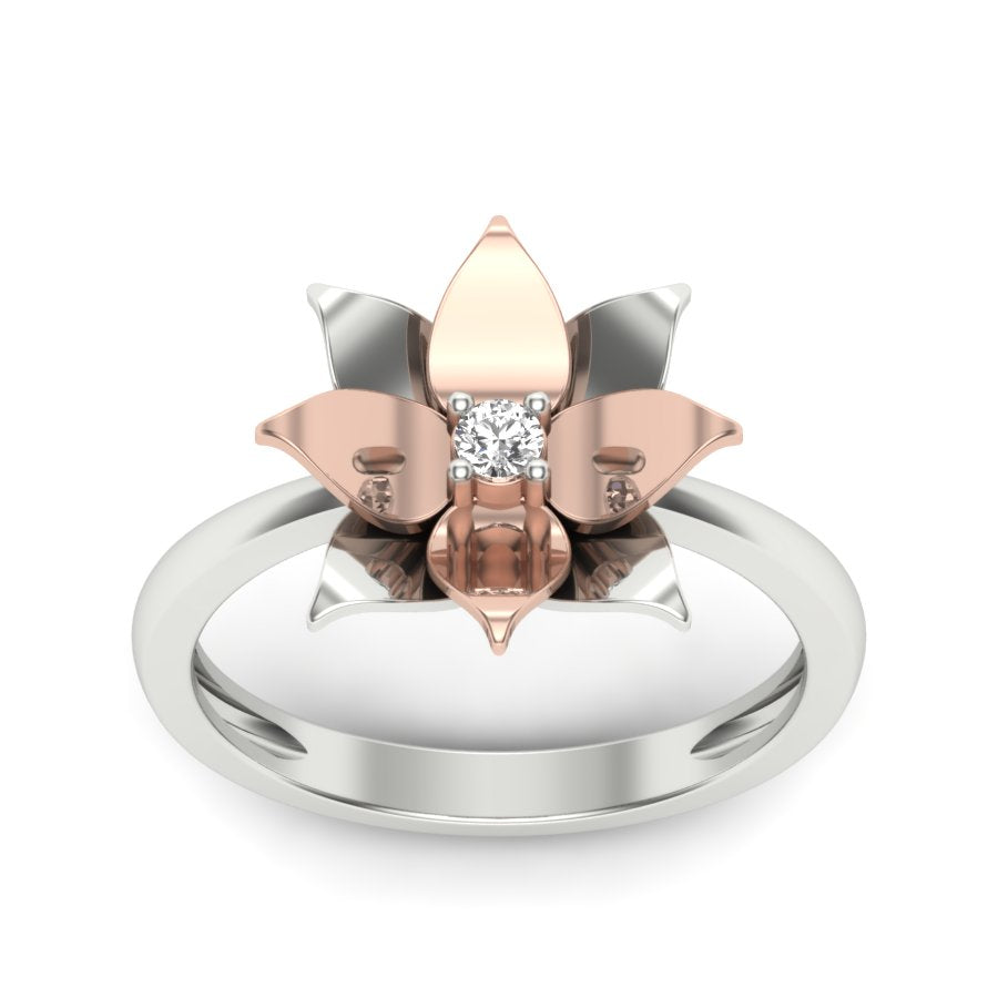 0.06 TW Round Cut Lab Grown Diamond Ring Prong Setting With Flower Design Engagement Ring Bridal Wedding Ring Solitaire Ring PR184