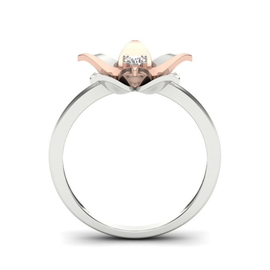 0.06 TW Round Cut Lab Grown Diamond Ring Prong Setting With Flower Design Engagement Ring Bridal Wedding Ring Solitaire Ring PR184