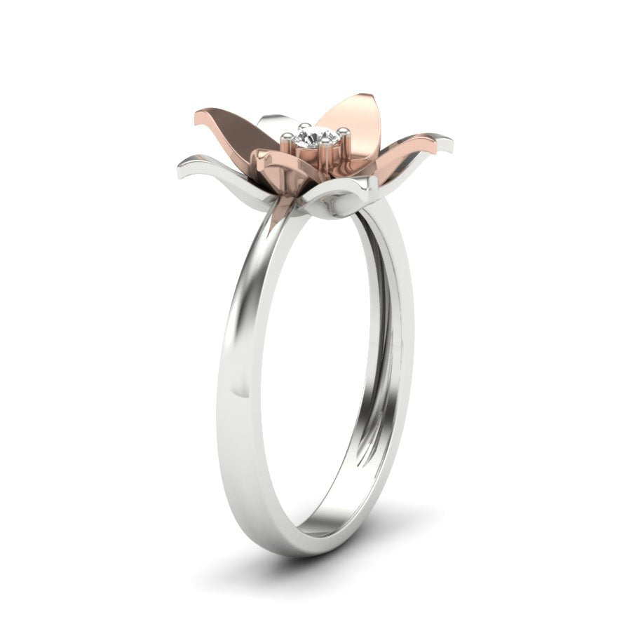 0.06 TW Round Cut Lab Grown Diamond Ring Prong Setting With Flower Design Engagement Ring Bridal Wedding Ring Solitaire Ring PR184