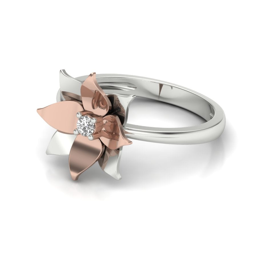 0.06 TW Round Cut Lab Grown Diamond Ring Prong Setting With Flower Design Engagement Ring Bridal Wedding Ring Solitaire Ring PR184