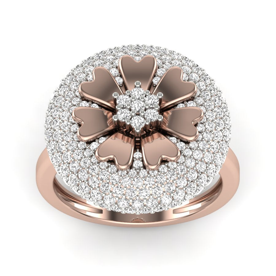 1.33 TW Flower Design Ring Round Cut Lab Grown Diamond Ring Cocktail Style Engagement Ring Wedding Ring PR252