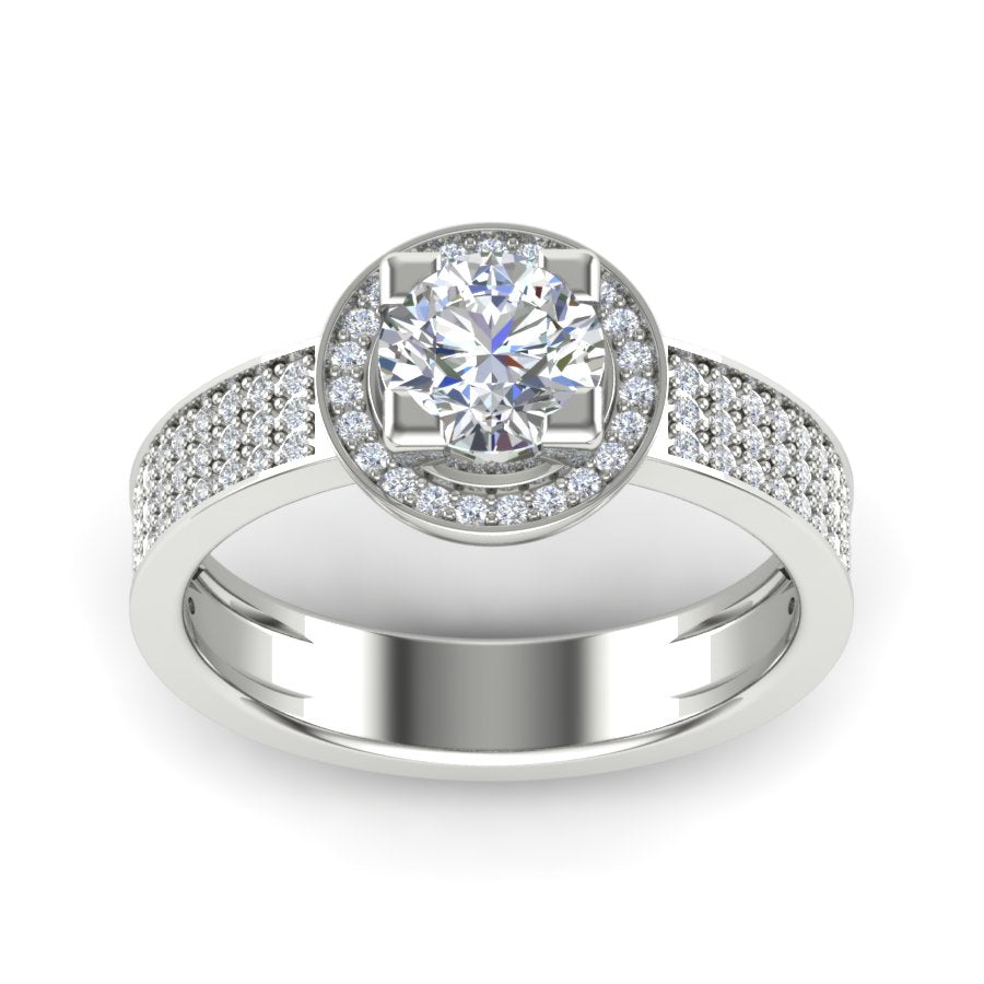 1.33 TW Unique Ring With Triangle Prong And Pave Set Ring Round Cut Lab Grown Diamond Ring Wedding ring Bridal Ring Engagement ring PR294