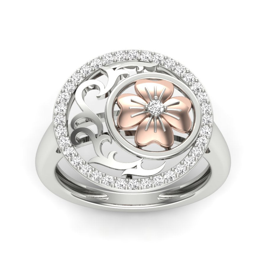 Unique Flower Design Ring 0.32 TW Beautiful Cocktail Style Round Cut Lab Grown Diamond Ring Engagement Ring Wedding Ring Two Tone Ring PR301
